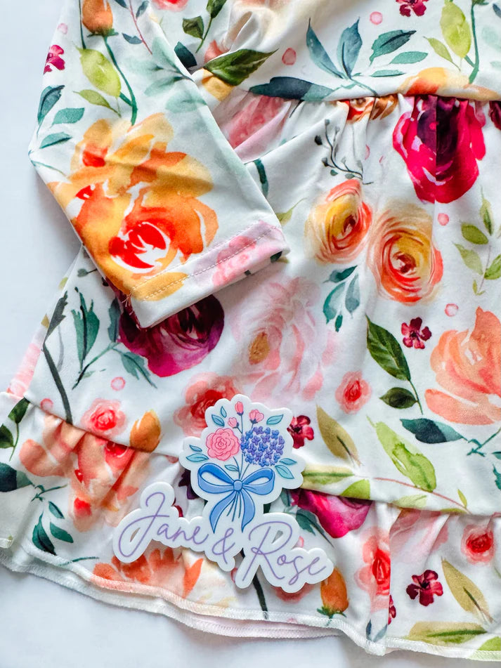 Long Sleeve Babydoll Dress | Autumn Floral Mix
