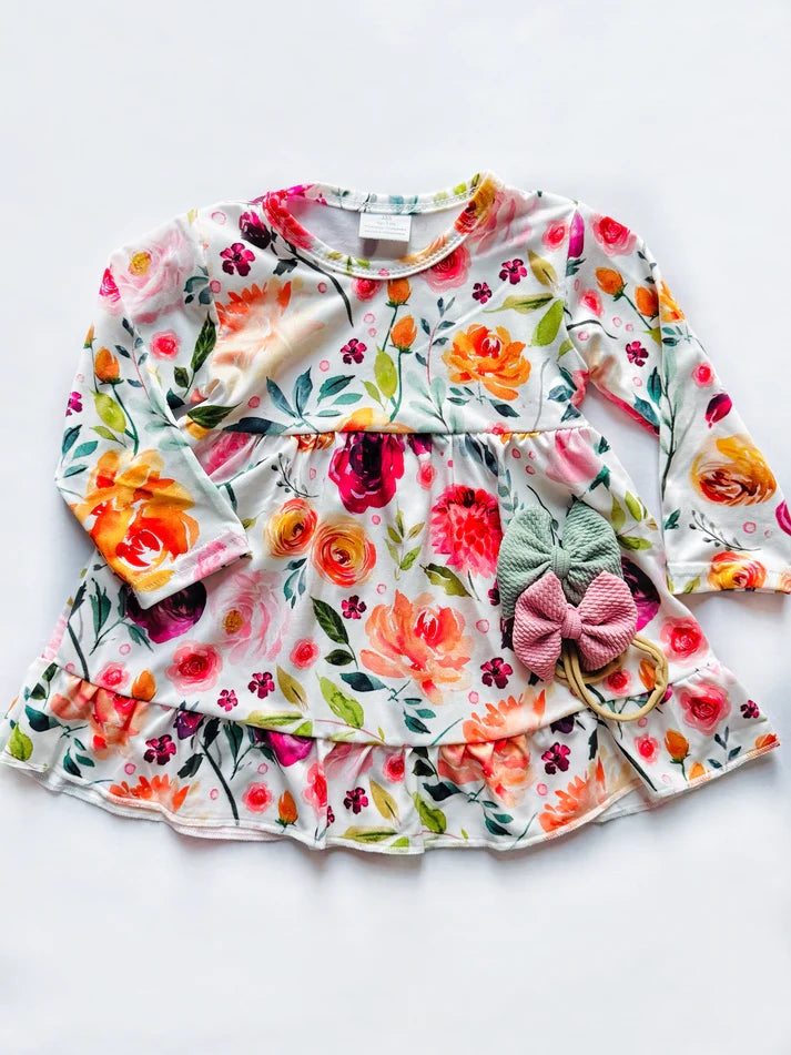 Long Sleeve Babydoll Dress | Autumn Floral Mix