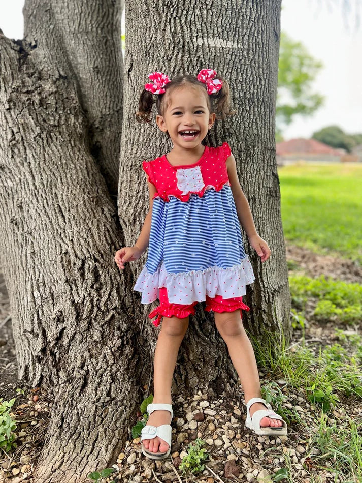 Ruffle Tank Shorts Set | Red, White, Blue