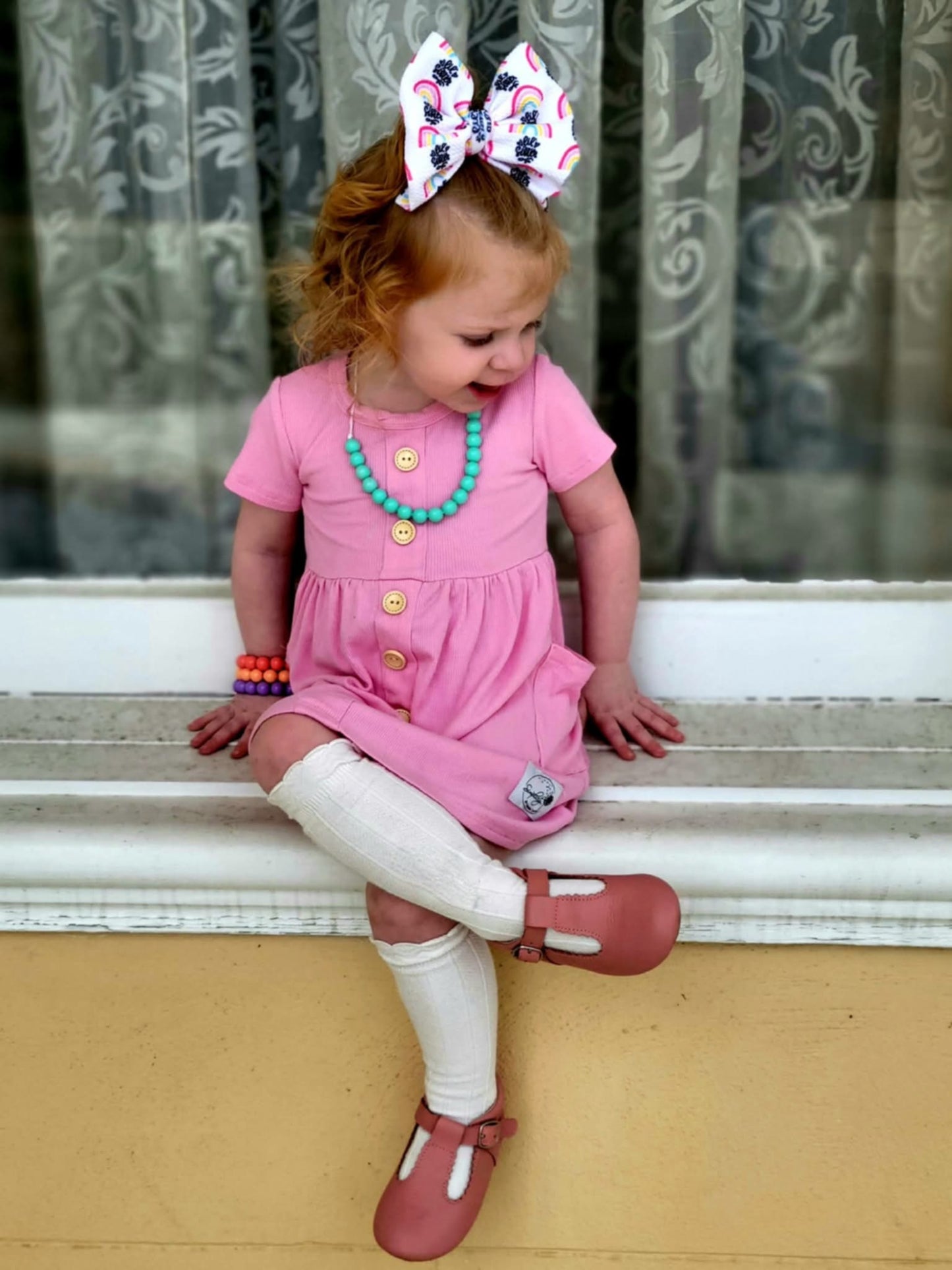 Ribbed Knit Button Dress | Bubblegum