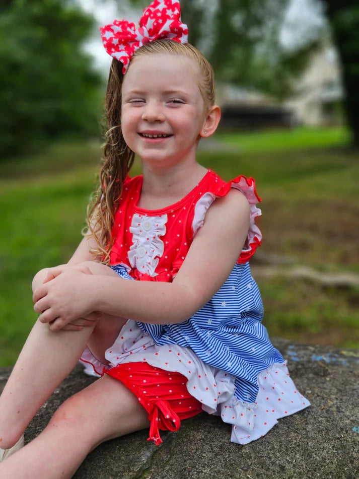 Ruffle Tank Shorts Set | Red, White, Blue