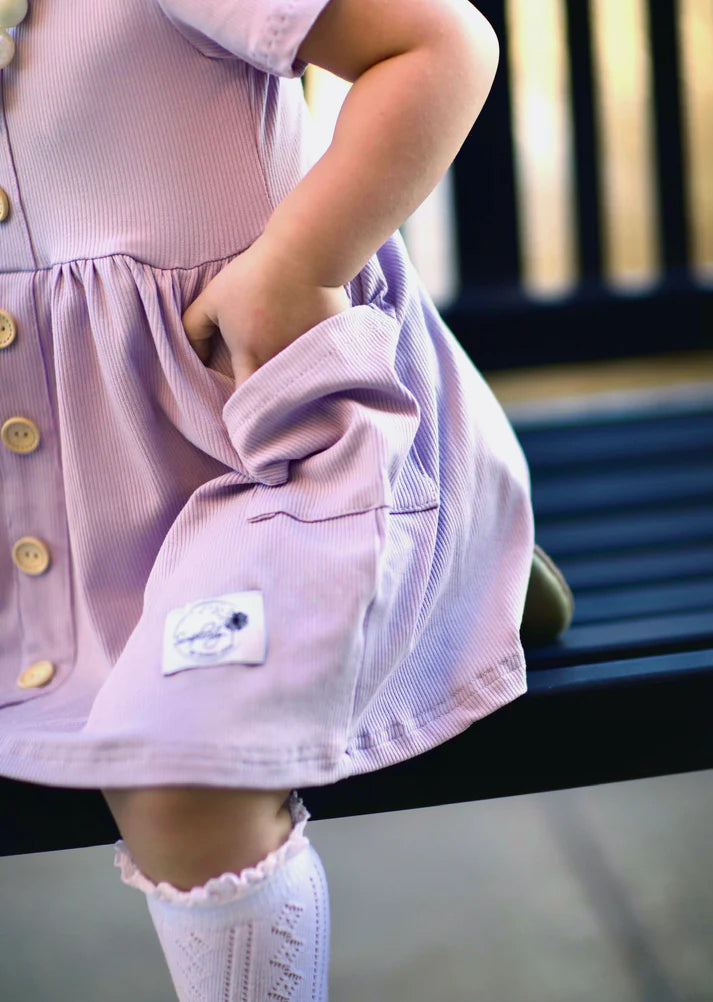 Ribbed Knit Button Dress | Lavender