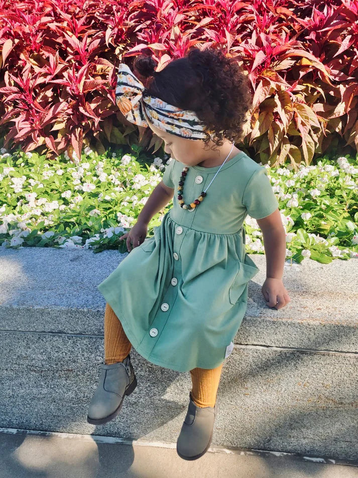Knit Button Dress | Avocado