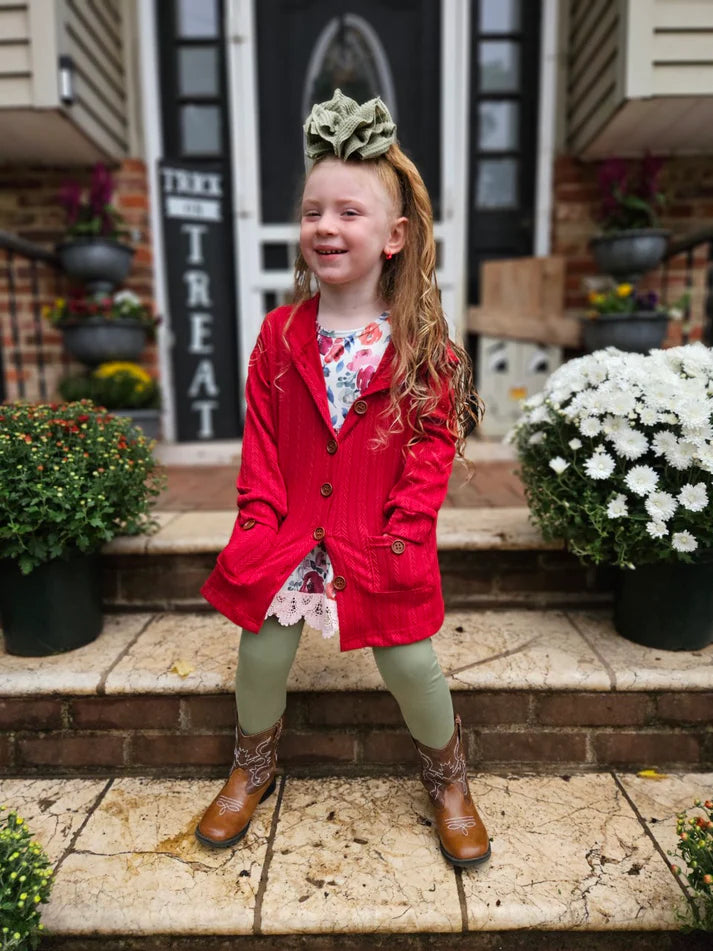 Hooded Button Cardigan | Cherry