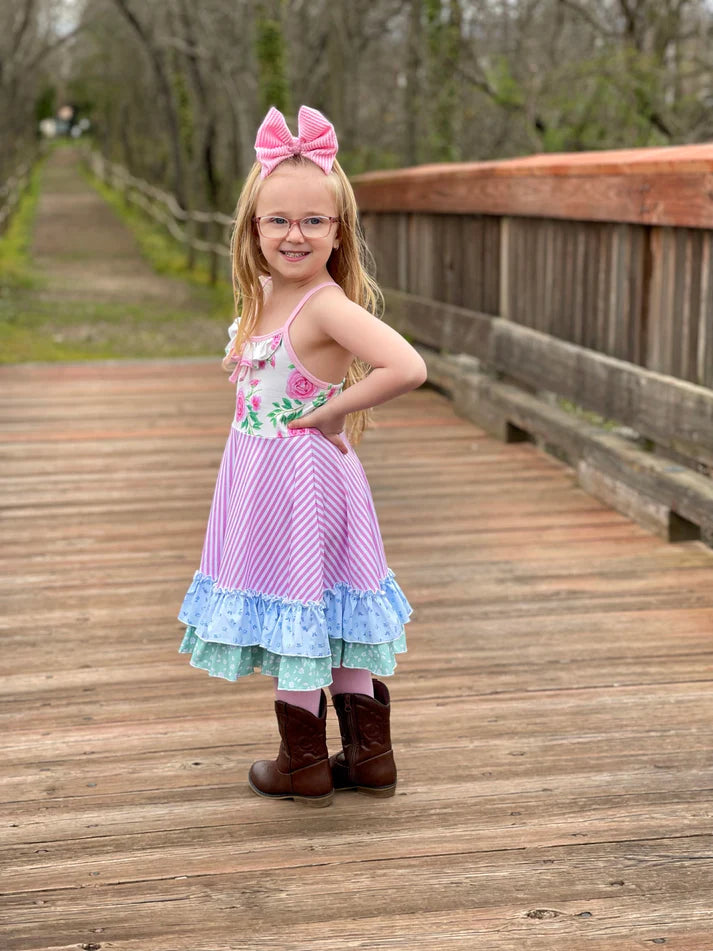 Cross Back Strap Ruffle Dress | Spring Floral Mix