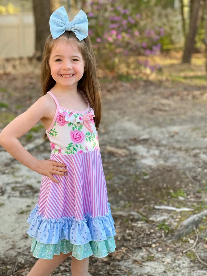 Cross Back Strap Ruffle Dress | Spring Floral Mix
