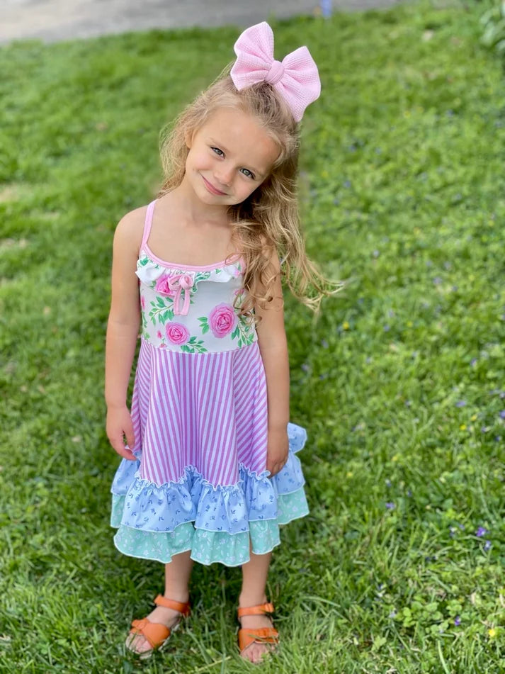 Cross Back Strap Ruffle Dress | Spring Floral Mix