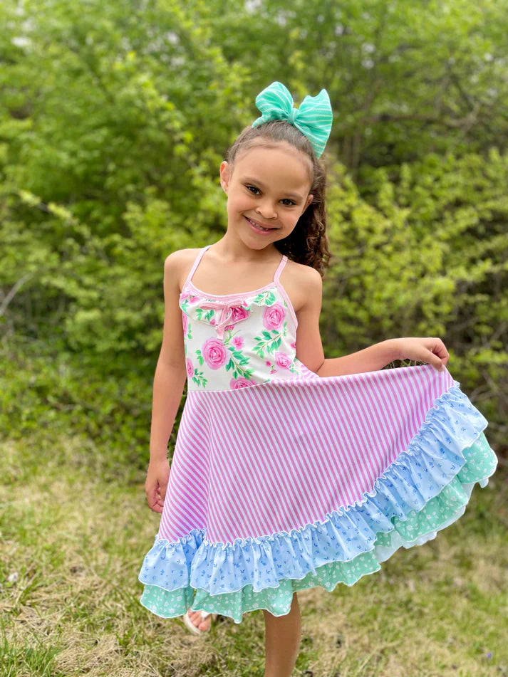 Cross Back Strap Ruffle Dress | Spring Floral Mix