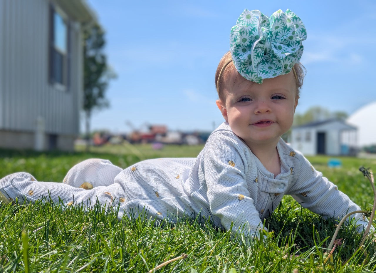Frill Bow | Crazy Daisy Emerald Mash Up