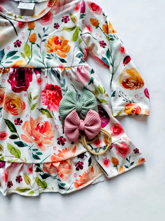 Long Sleeve Babydoll Dress | Autumn Floral Mix