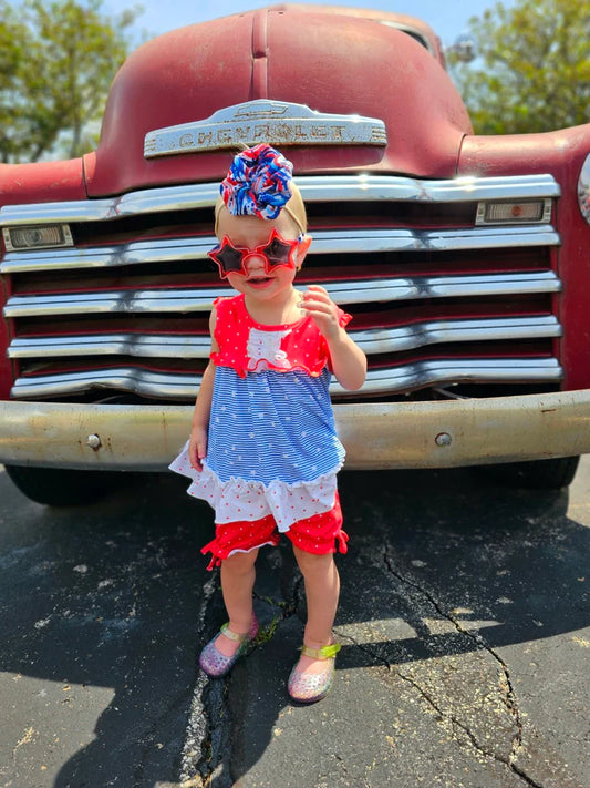 Ruffle Tank Shorts Set | Red, White, Blue
