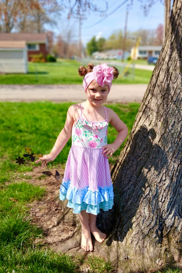Cross Back Strap Ruffle Dress | Spring Floral Mix