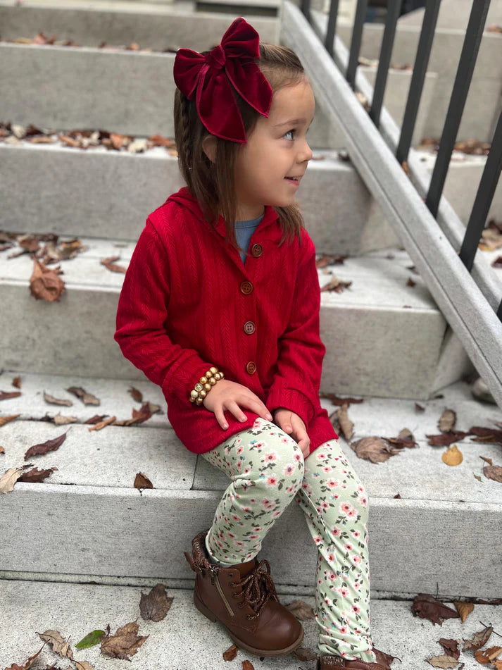 Hooded Button Cardigan | Cherry
