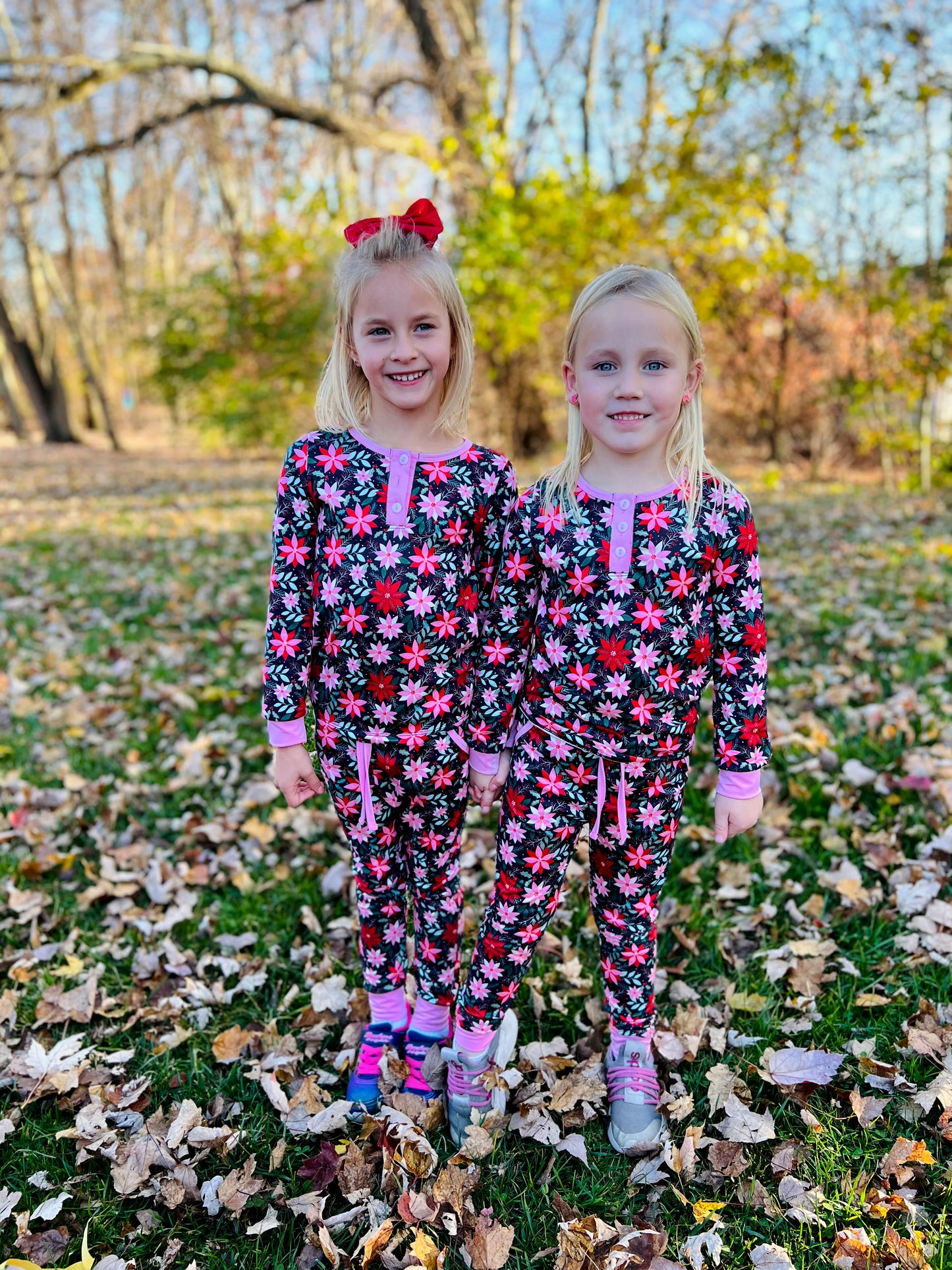 Long Sleeve 2 Piece Lounge Set | Poinsettia Floral