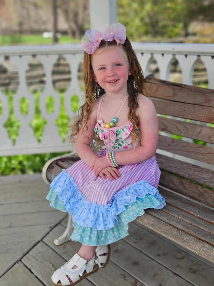 Cross Back Strap Ruffle Dress | Spring Floral Mix
