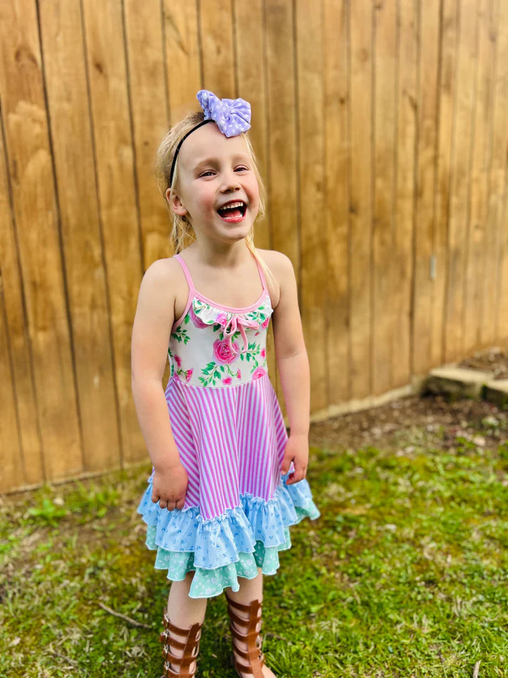 Cross Back Strap Ruffle Dress | Spring Floral Mix
