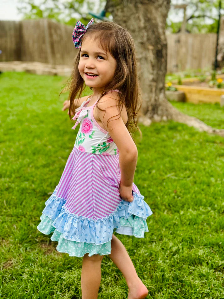 Cross Back Strap Ruffle Dress | Spring Floral Mix