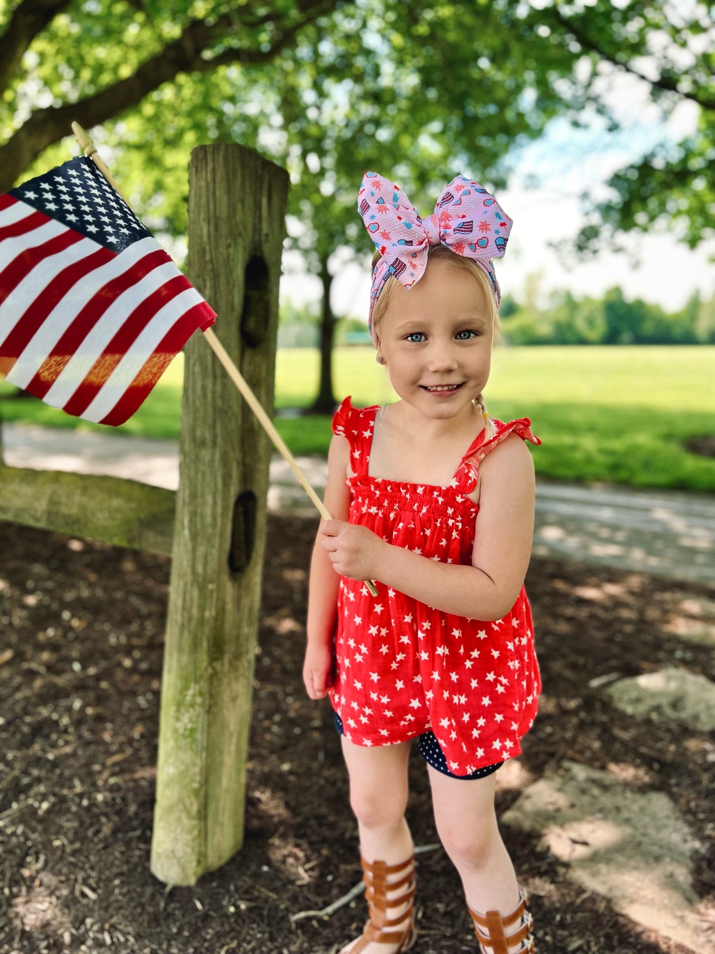 Patriotic Bow | Red, White & Blush