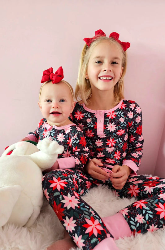 Long Sleeve 2 Piece Lounge Set | Poinsettia Floral
