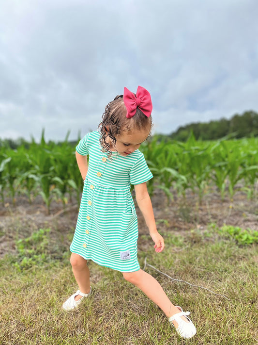 Ribbed Knit Button Dress | Ocean Stripes