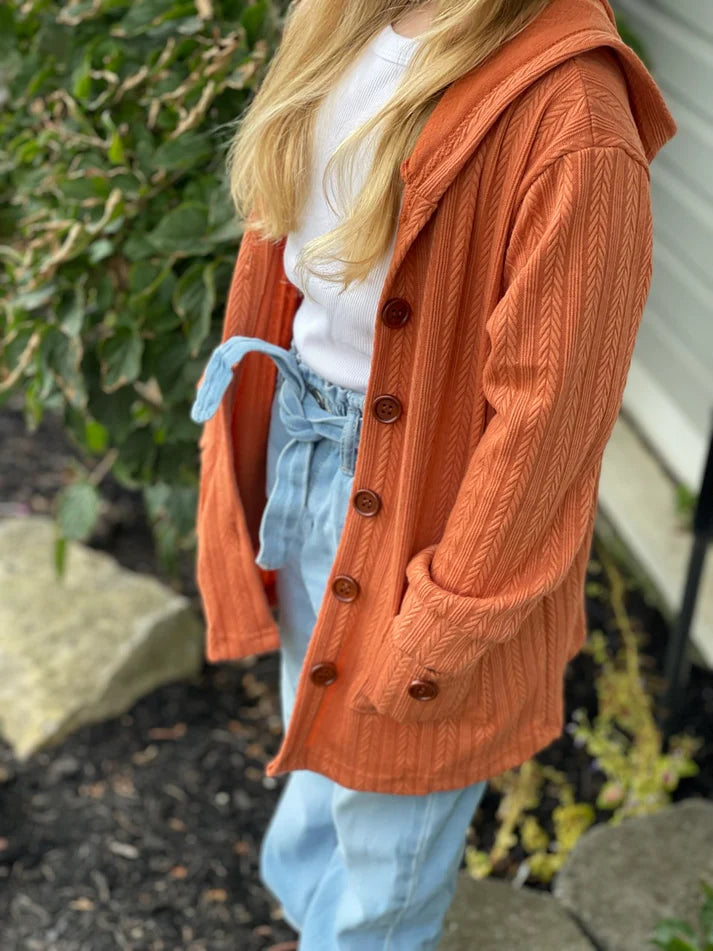 Hooded Button Cardigan | Pumpkin Spice