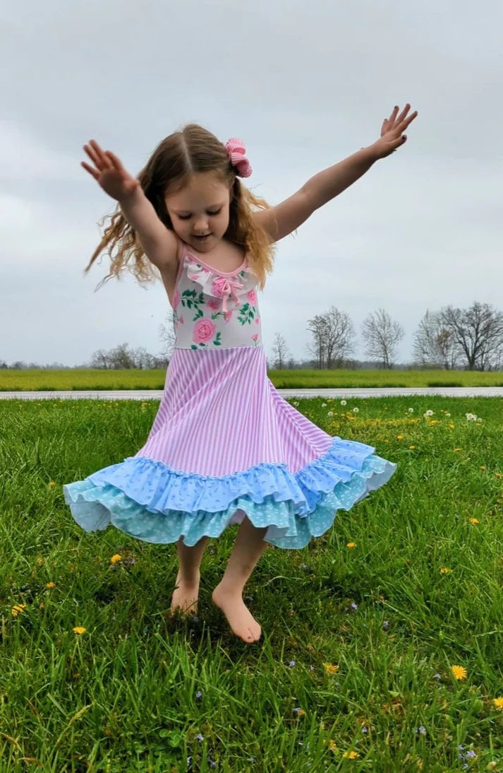 Cross Back Strap Ruffle Dress | Spring Floral Mix