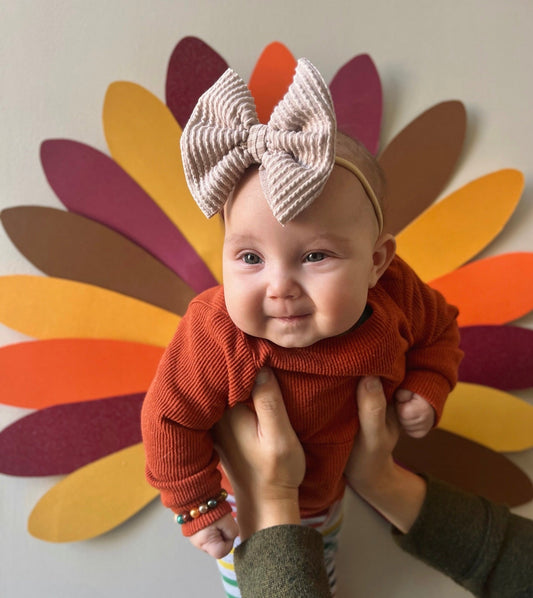 Urban Rib Knit Bow | Almond