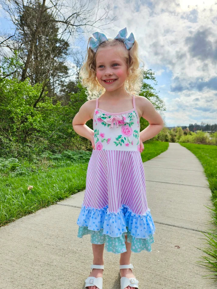 Cross Back Strap Ruffle Dress | Spring Floral Mix