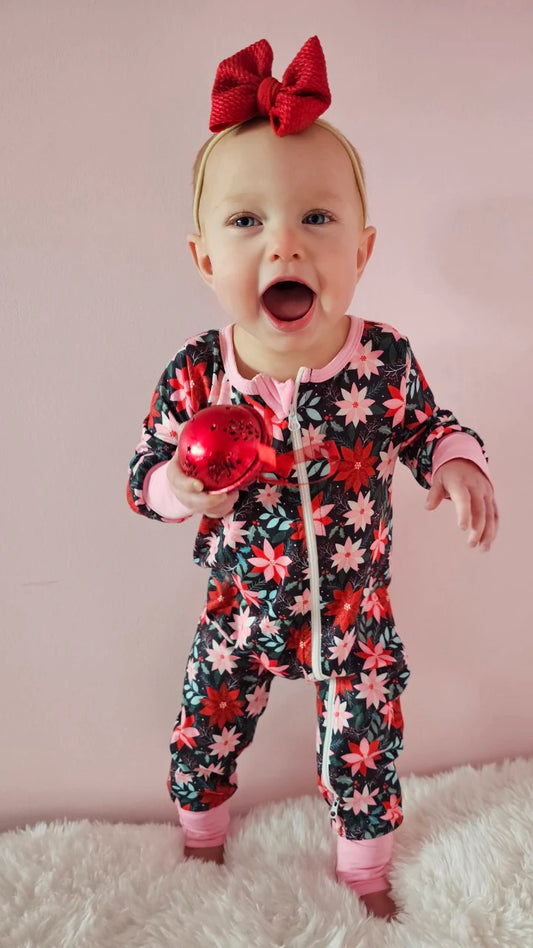 One Piece Double Zipper | Poinsettia Floral