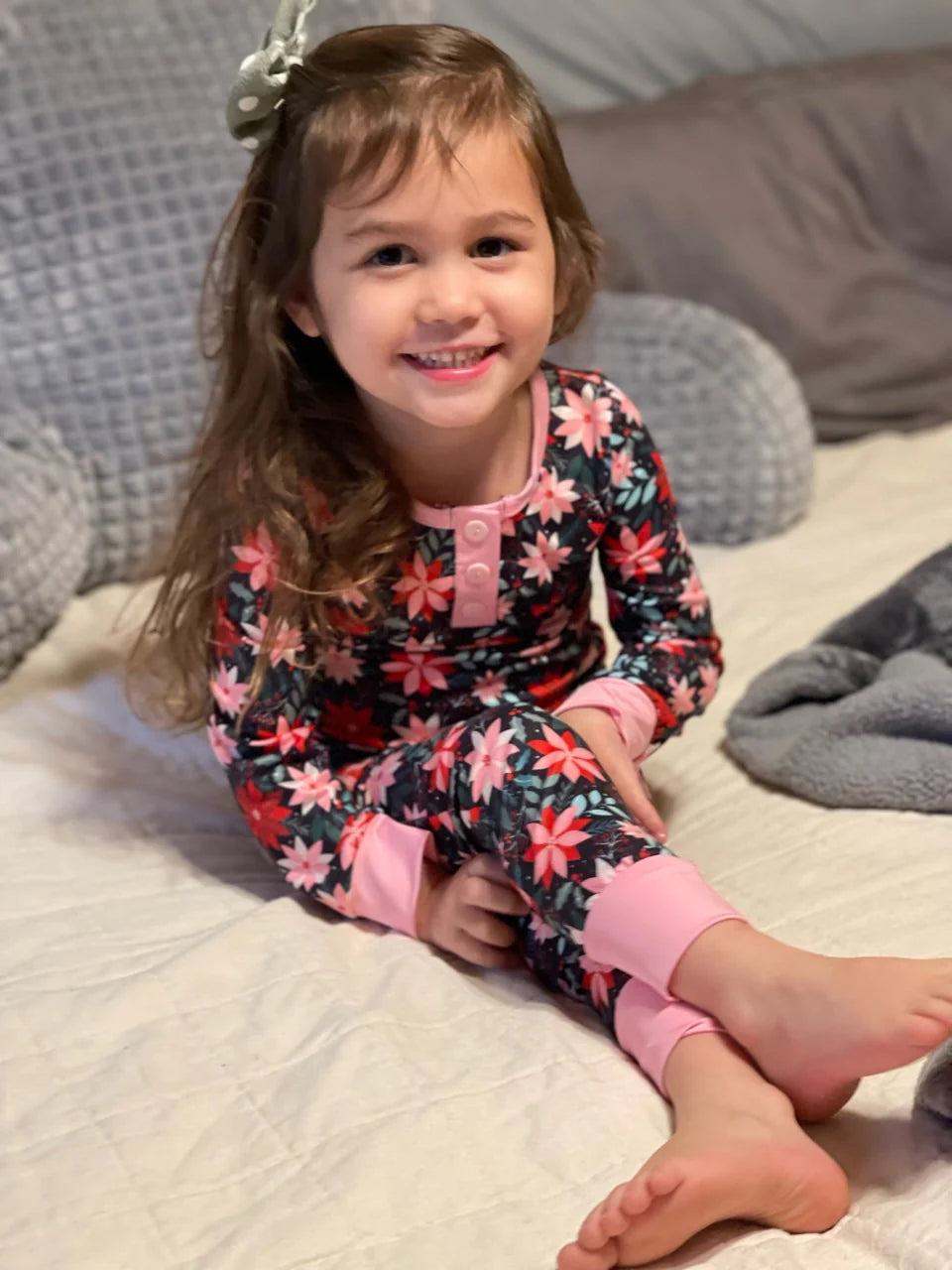 Long Sleeve 2 Piece Lounge Set | Poinsettia Floral