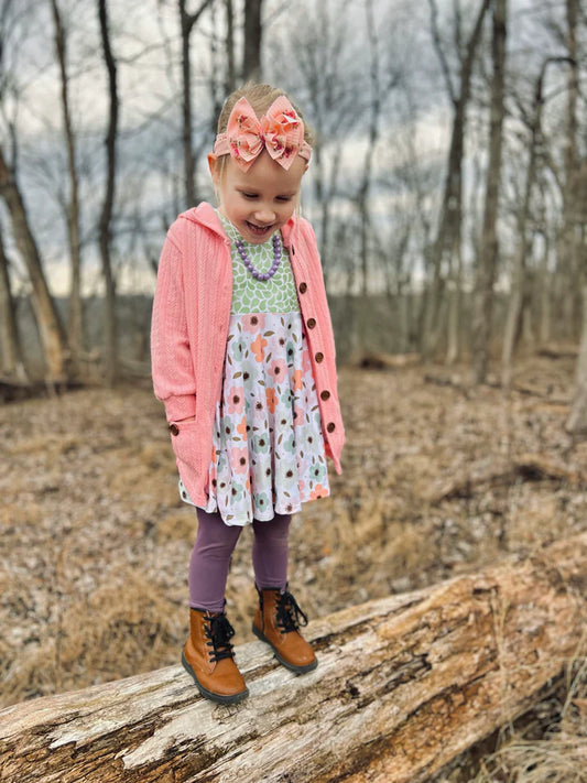 Hooded Button Cardigan | Bubblegum