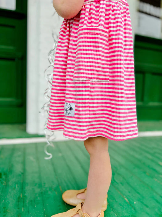 Ribbed Knit Button Dress | Watermelon Stripes