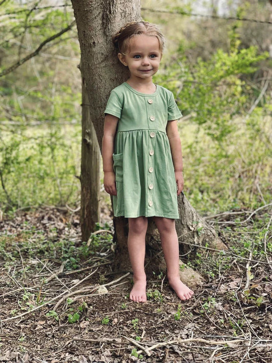 Knit Button Dress | Avocado