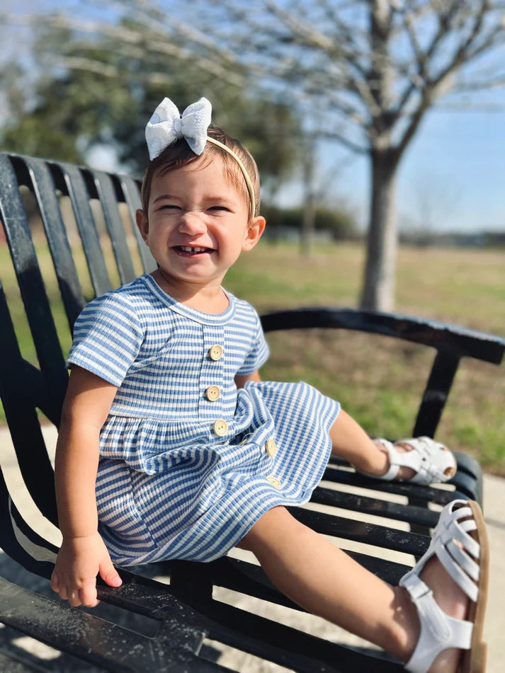 Ribbed Knit Button Dress | Blueberry Stripes