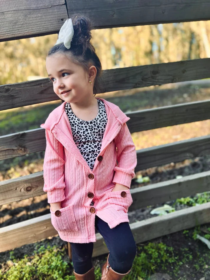 Hooded Button Cardigan | Bubblegum