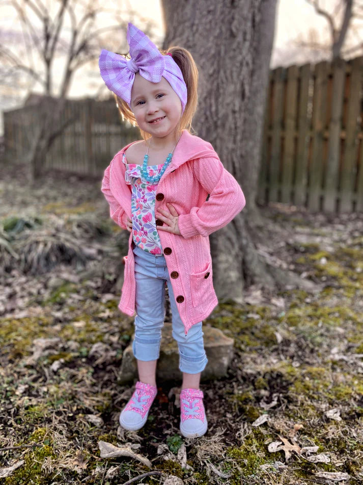 Hooded Button Cardigan | Bubblegum